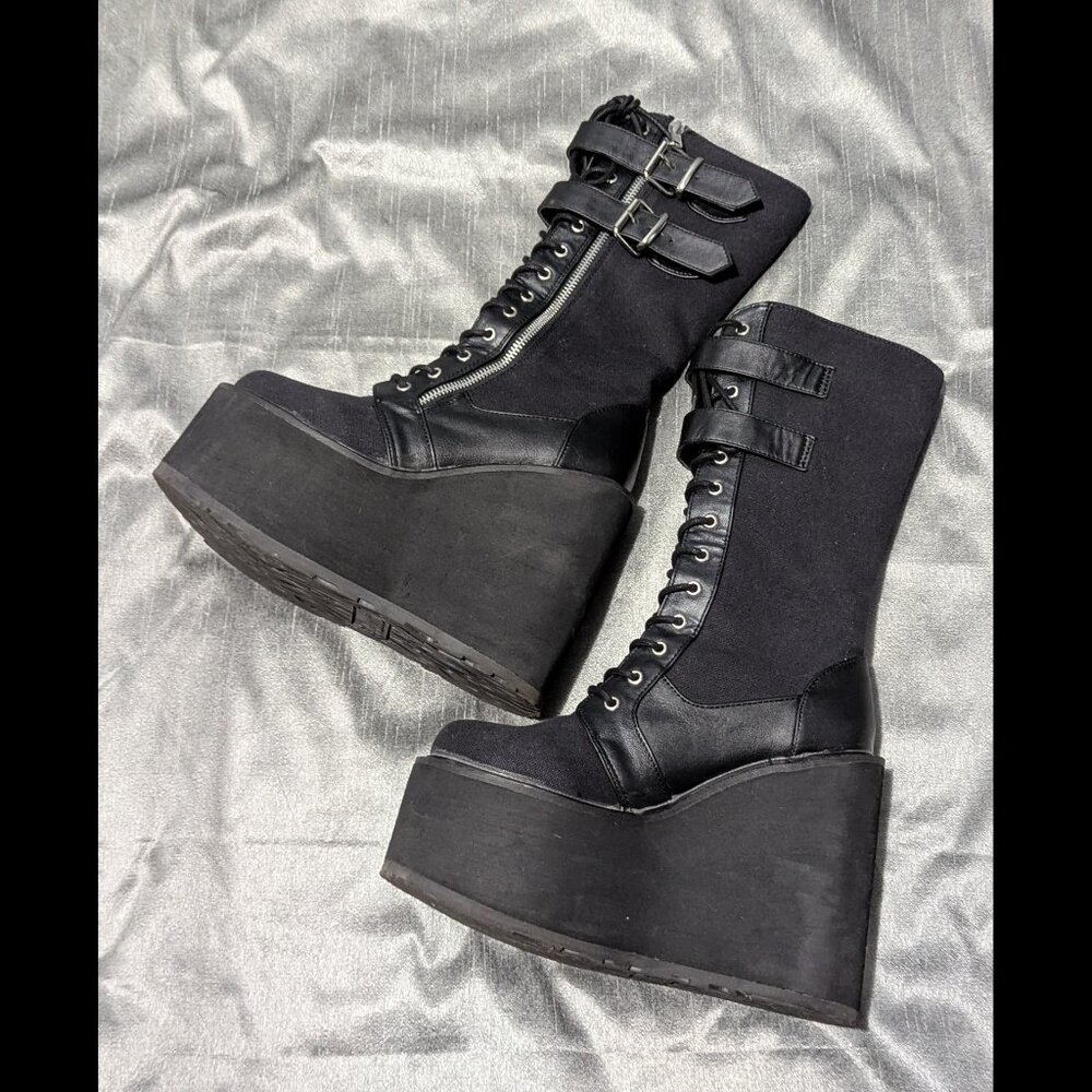 Demonia Swing-221 Canvas Wedge Platform Lace-Up K… - image 8